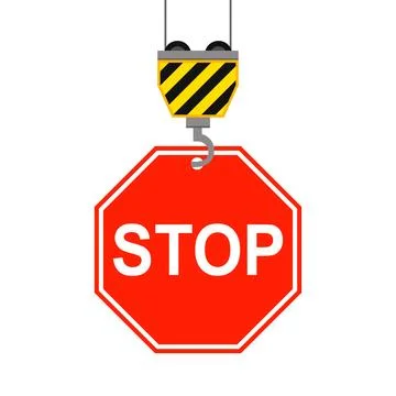 Construction stop sign vector illustration red octagon billboard hanging Stock Illustration