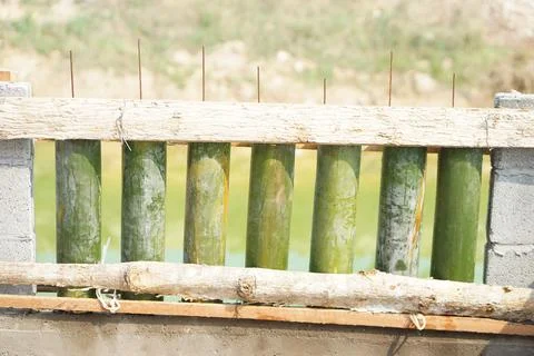 Construction structure for building, use bamboo and wood to be molds for pouring Stock Photos