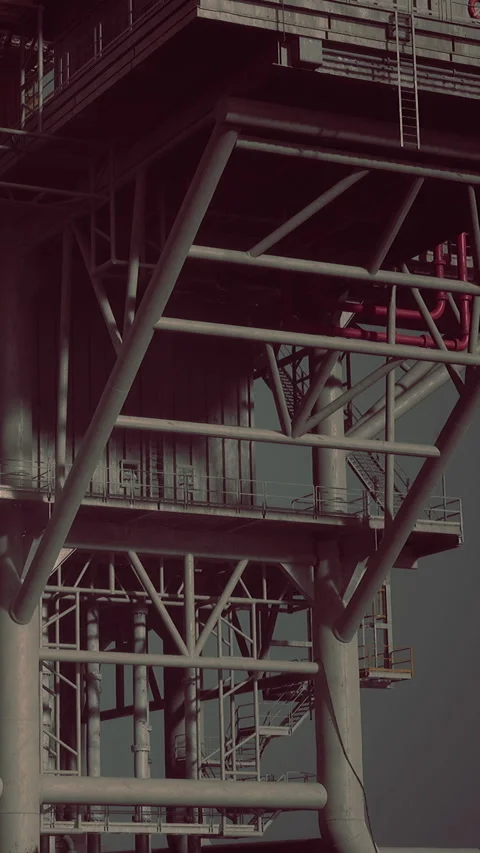 Construction structure stands near the coast during the day for industrial work Stock Footage 340264393