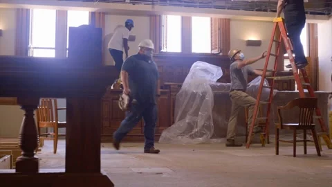 Construction of a Sunny New Courtroom Stock Footage
