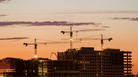 Construction on the sunset, time lapse Stock Footage
