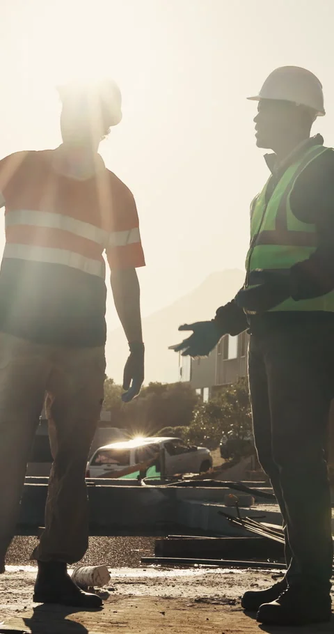 Construction, sunshine or team on site with inspection, progress track or Stock Footage 336780149