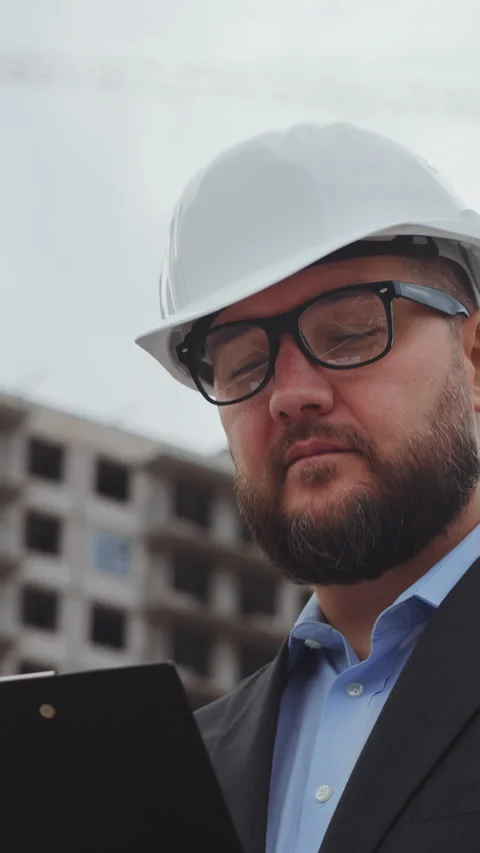 Construction Supervisor with Hard Hat at Building Site Stock Footage 329285622