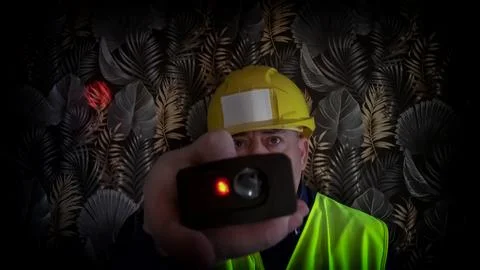 Construction supervisor measuring with laser tool Stock Photos