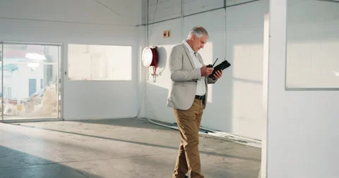 Construction, tablet or man on site with inspection, safety check or evaluation Stock Footage 341461735