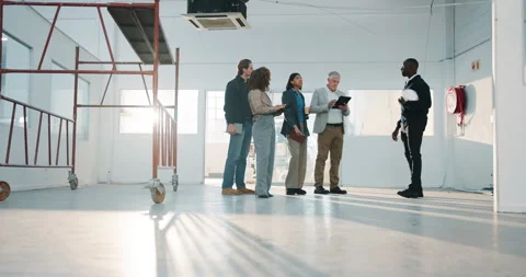 Construction, tablet or people on site for inspection, safety check or Stock Footage 341473198