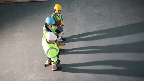 Construction, tablet or people on site with inspection, safety check or quality Stock Footage 341553552
