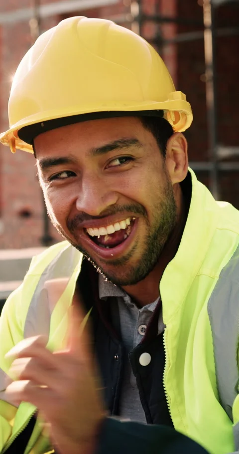 Construction, talking and men with lunch at site for break, rest and Stock Footage 336246870