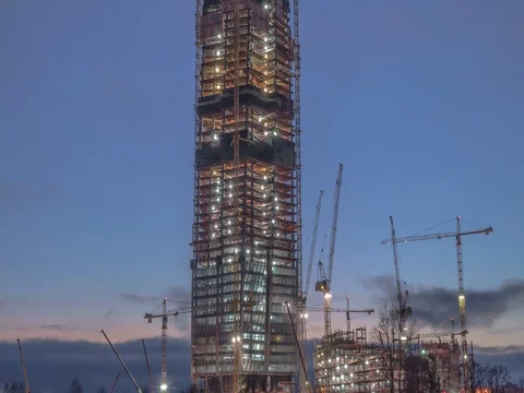 Construction of a tall skyscraper Stock Footage 71062602