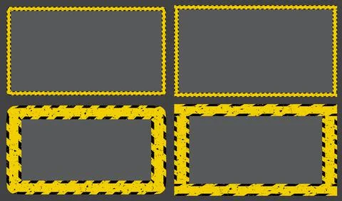 Construction tape yellow striped frame. Caution border line background set. R Stock Illustration