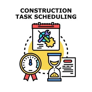 Construction task scheduling process planning timeline concept Stock Illustration