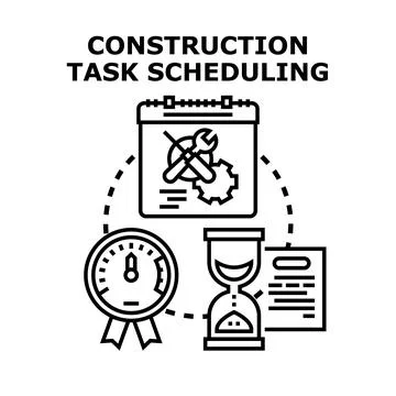 Construction task scheduling process planning timeline concept Stock Illustration