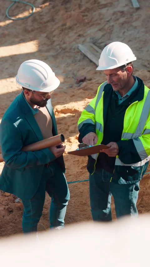 Construction, team and engineer planning with checklist, building development or Stock Footage 336199466
