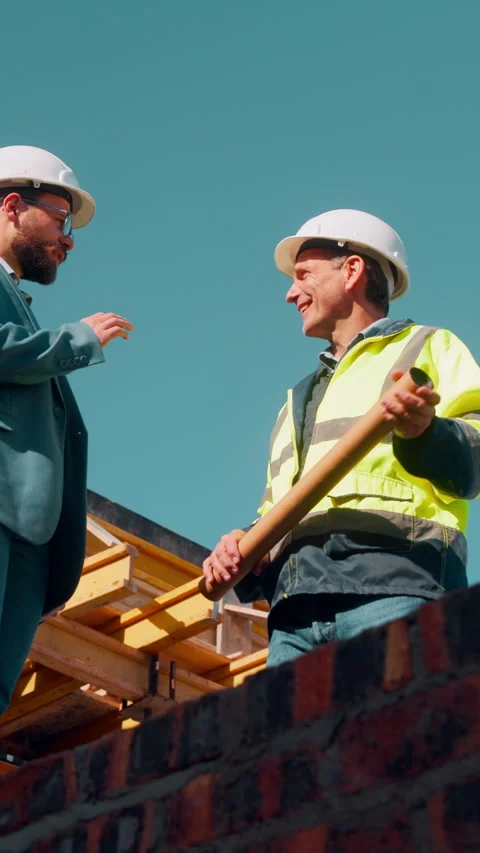Construction, team and men talking for building development, project feedback Stock Footage 336221075