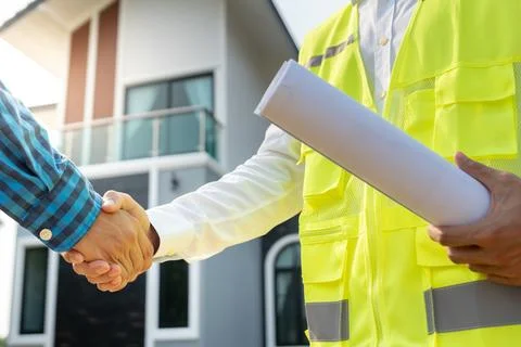 Construction team hands shaking greeting start up plan new project contract.. Foto stock