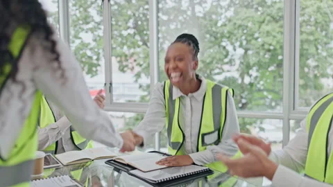 Construction team, handshake and partnership greeting of business developer Video stock 246751762