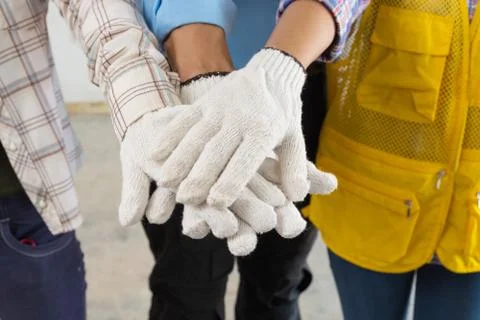 Construction Team Handshake or Join Hand of People Stock Photos