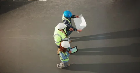 Construction, team or building inspection with blueprint for design vision Stock Footage 341471567