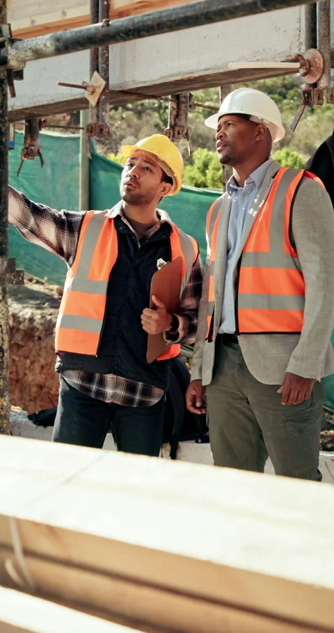 Construction, team or pointing with checklist on site for quality control, track Stock Footage 336264738