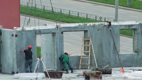 Construction Team Secures Prefabricated Concrete Panel. Final Placement Of Stock-Footage 323912492