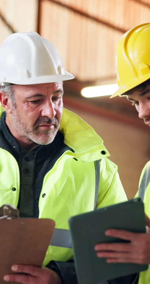 Construction team, tablet and engineer conversation at site for development Stock Footage 348127725