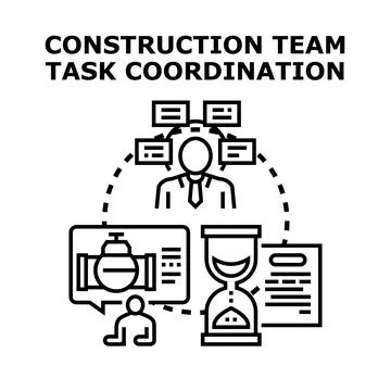 Construction team task coordination planning workflow イラスト素材