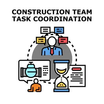 Construction team task coordination planning workflow Stock Illustration