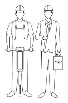 Construction teamwork avatar in black and white Stock Illustration