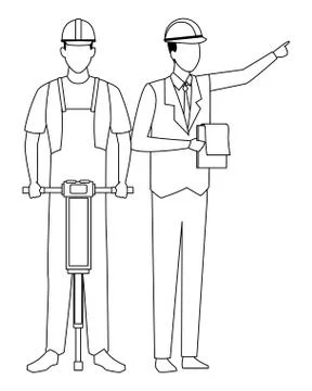 Construction teamwork avatar in black and white Stock Illustration