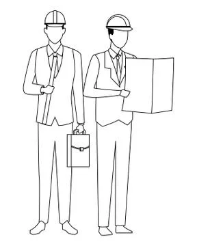 Construction teamwork avatar in black and white Stock Illustration