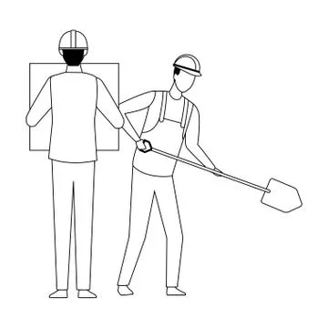 Construction teamwork avatar in black and white Stock Illustration