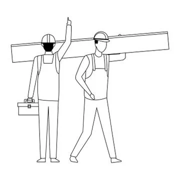 Construction teamwork avatar in black and white Stock Illustration
