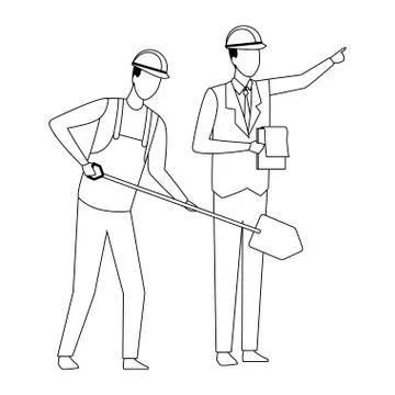 Construction teamwork avatar in black and white Stock Illustration