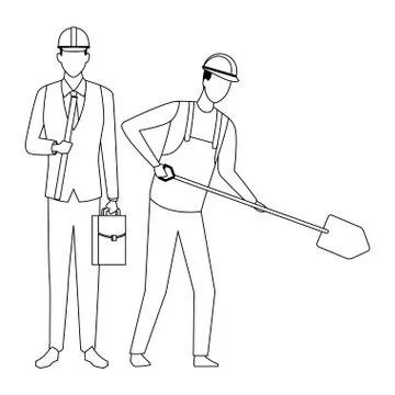Construction teamwork avatar in black and white Stock Illustration