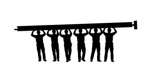 Construction Teamwork Heavy Lifting Silhouette Group Stock Illustration