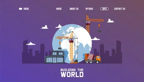 Construction technic building the world, vector illustration. Cargo crane on Stock Illustration