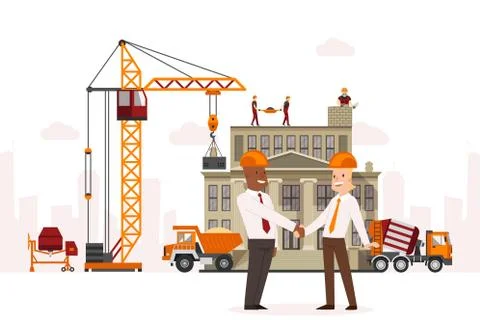 Construction technic, conclusion agreement between businessmen vector Stock Illustration