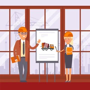 Construction technic, machine use discussion in management vector illustration Stock Illustration