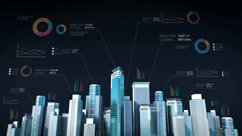 Construction technology. building city skyline and make smart city, chart, 4k. 스톡 동영상 107669317