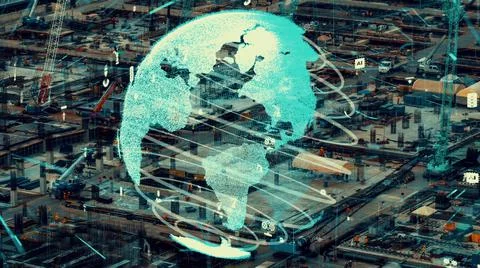 Construction technology concept with alteration graphic over construction site Photos