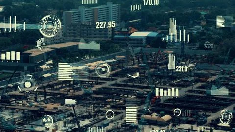 Construction technology concept with alteration graphic over construction site Photos