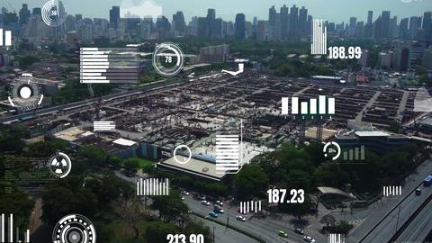 Construction technology concept with alteration graphic over construction site Photos
