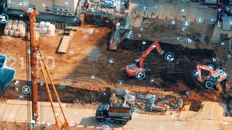 Construction technology concept. Communication network. INDUSTRY 4.0. Factory au Video stock 168725973