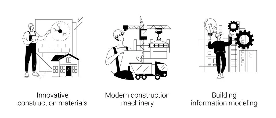 Construction technology innovation abstract concept vector illustrations. Ilustración de archivo