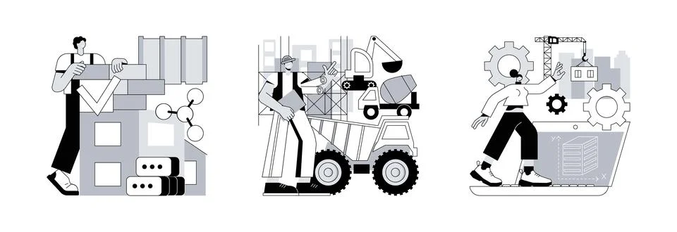 Construction technology innovation abstract concept vector illustrations. Ilustración de archivo