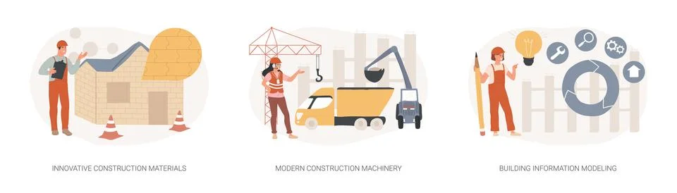 Construction technology innovation isolated concept vector illustration set. Stock Illustration