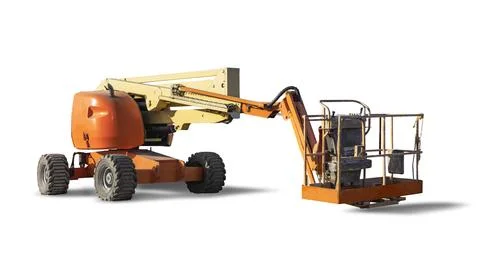 Construction telescopic tower or work platform for people to work at height.. Stockfoto's