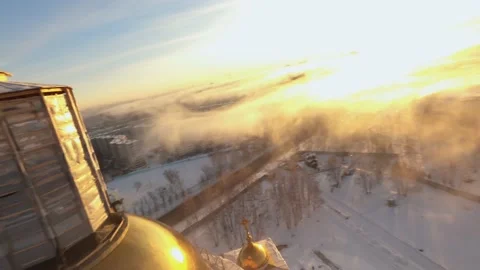 Construction temple flight fpv drone at dawn Stock Footage 169909199