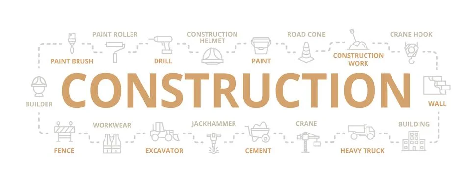 Construction thin line banner for design concept. Illustration for Stock Illustration