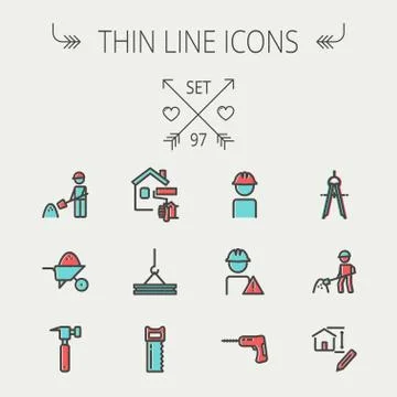 Construction thin line icon set Stock Illustration